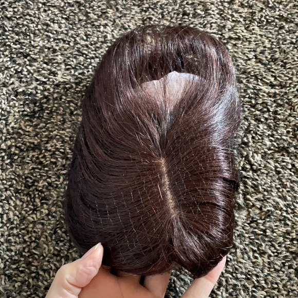 NWT auburn 100% human hair topper center parting dark brown red - Picture 11 of 16